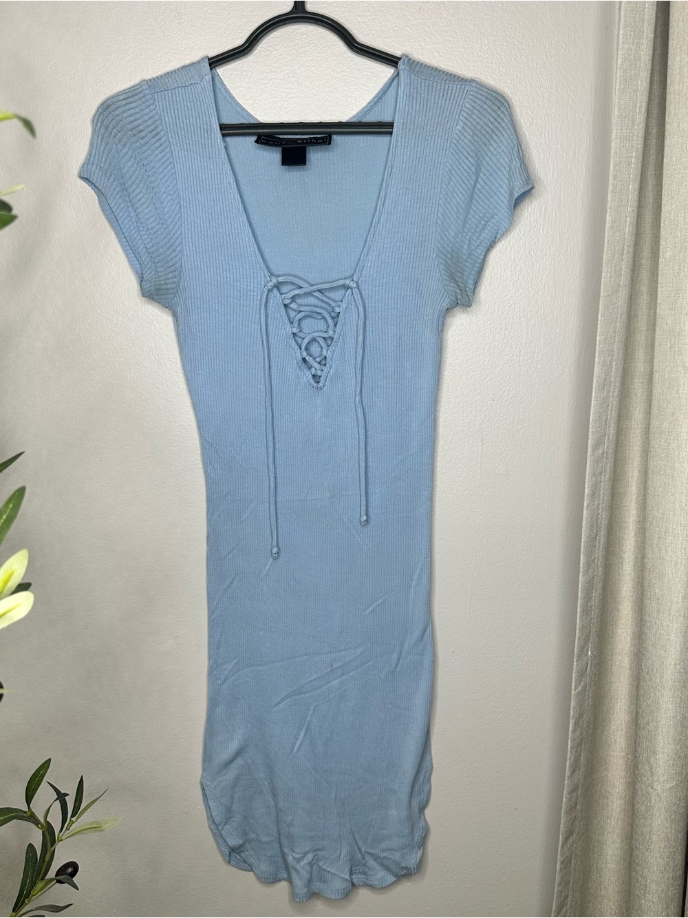 Polly & Esther Light Blue Lace-Up Ribbed Dress Size Small